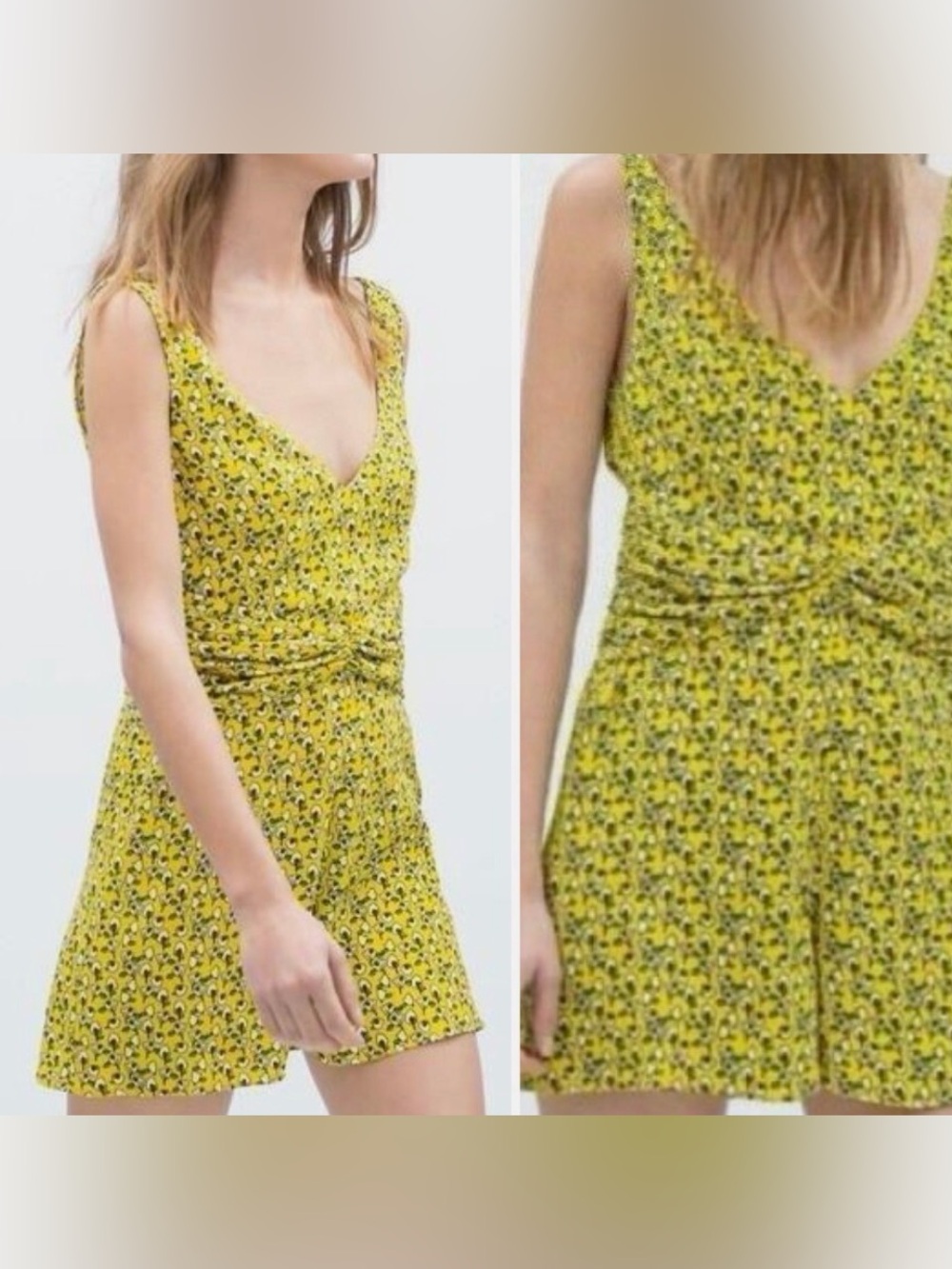 Zara Yellow Printed V-Neck Romper